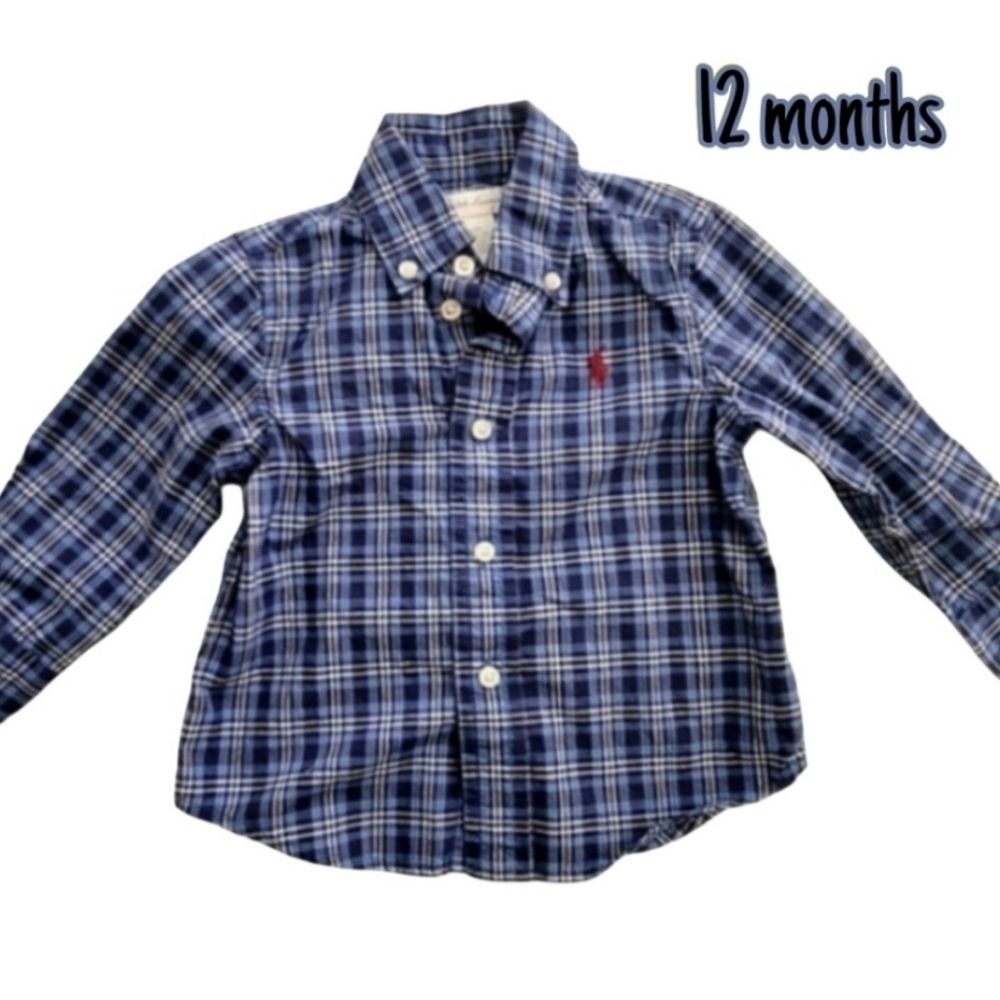 Ralph Lauren Baby Boy Long Sleeve Blue Plaid Button-Down shirt size 12 months